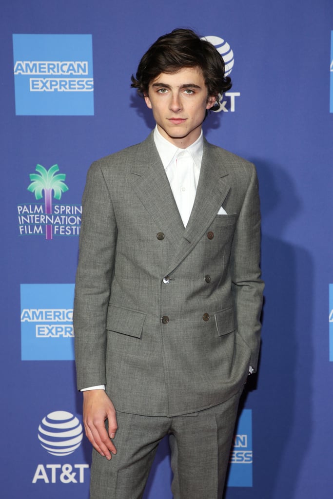 Timothée looked timeless in a double-breasted Thom Browne suit at the Palm Springs International Film Festival in 2019.