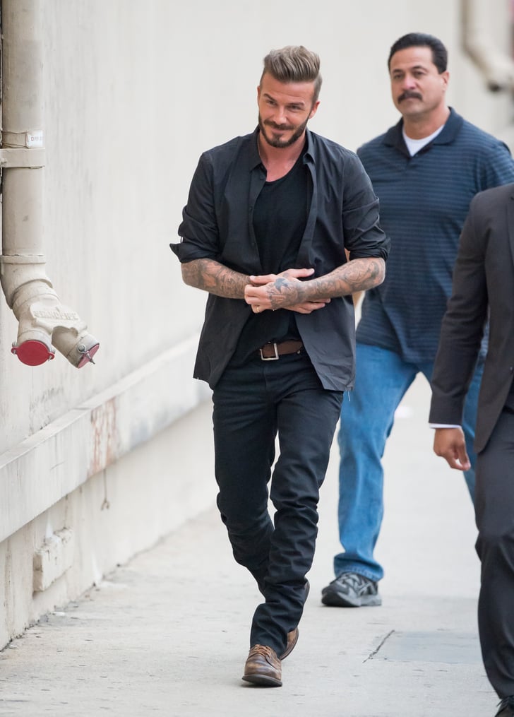 A Button-Down and T-Shirt Combo | David Beckham's Sexiest Outfits ...