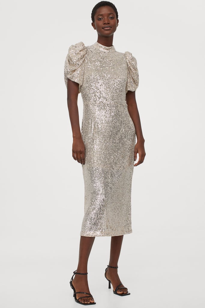 H&M Puff-Sleeved Sequinned Dress