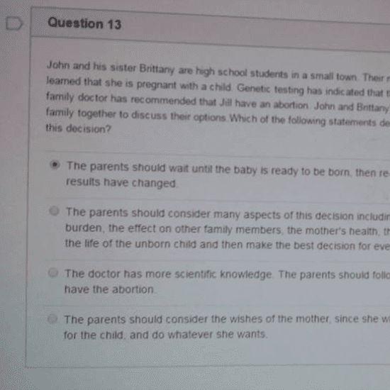 Test Question About Mom Considering Down Syndrome Abortion
