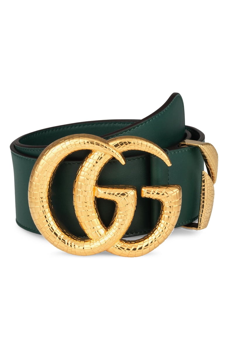 Gucci GG Marmont Lizard Buckle Leather Belt