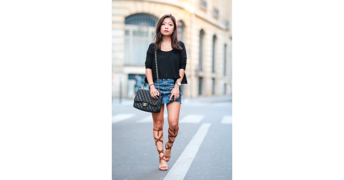 A pair of gladiator sandals pairs perfectly with a denim mini skirt