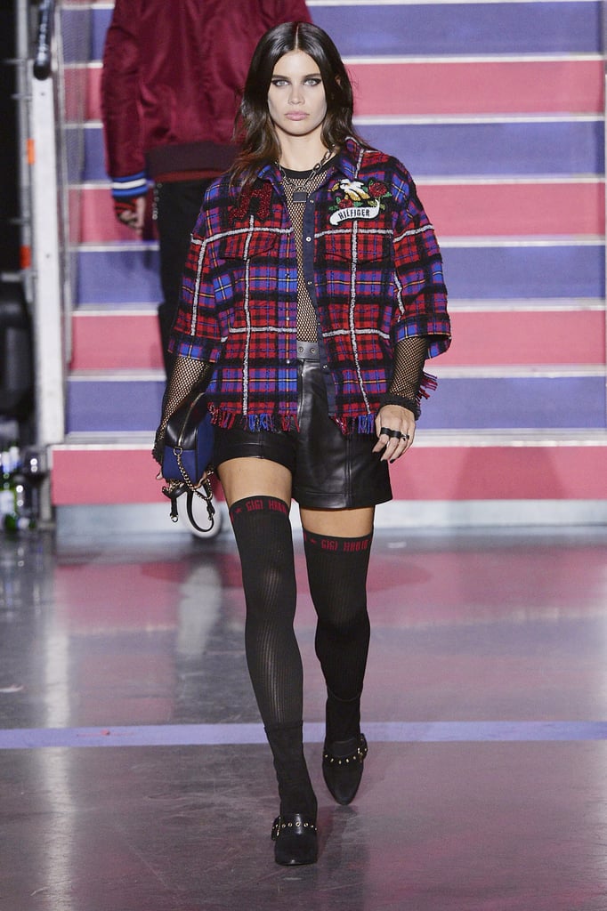 Sara Sampaio's edgy look featured a mesh long-sleeved tee underneath.