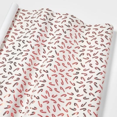 Red Candy Canes on Ivory Kraft Gift Wrap