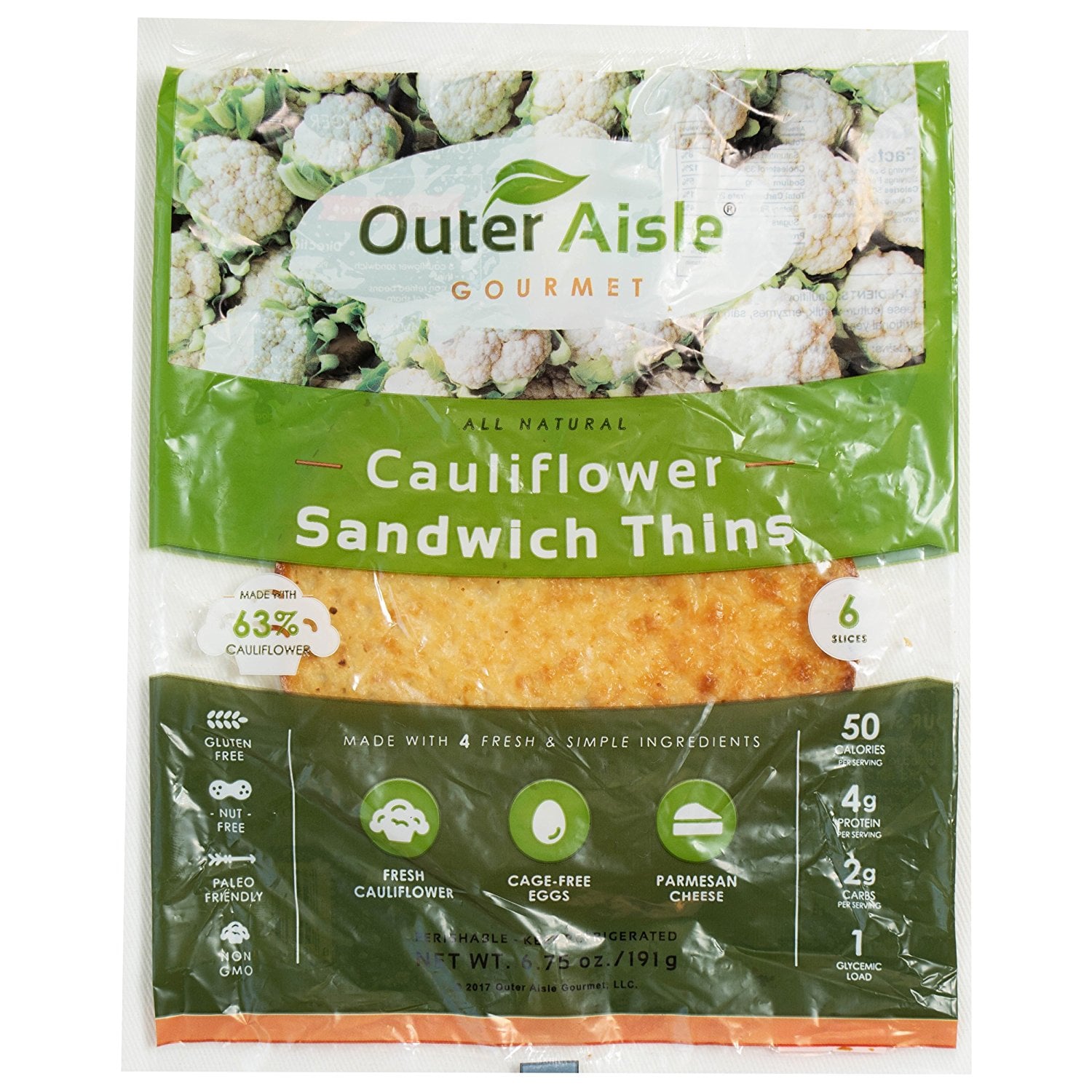 Outer Aisle Sandwich Thins, Cauliflower, Original - 6 sandwich thins, 6.75 oz