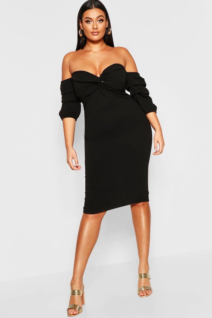 Boohoo Off The Shoulder Twist Detail Midi Dress | Kourtney Kardashian ...