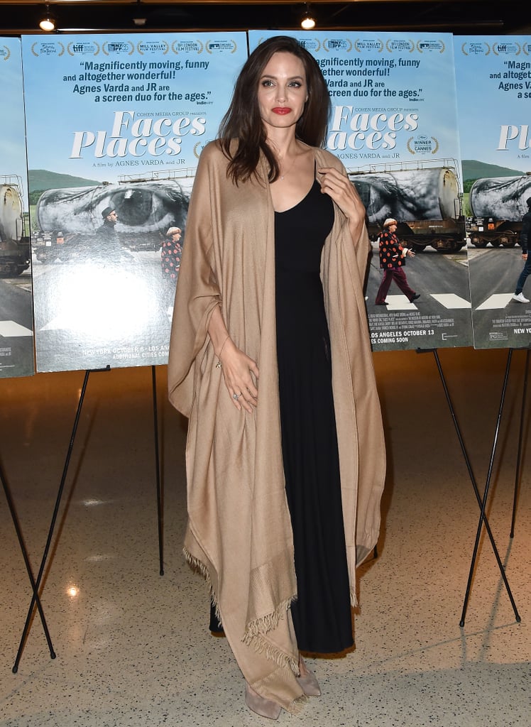Angelina Jolie Wearing a Shawl at Faces Places Premiere