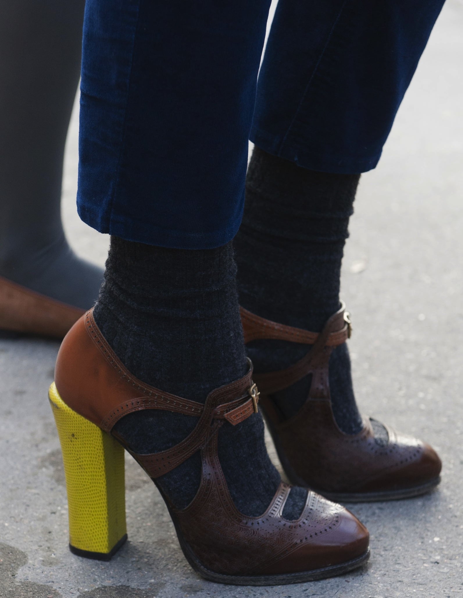 The bright yellow heels on Fendi's 
