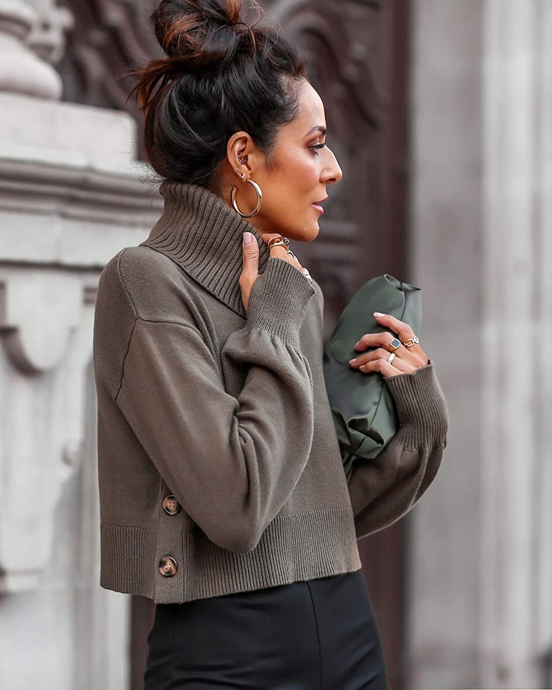 The Drop Side-Button Cropped Turtleneck Sweater