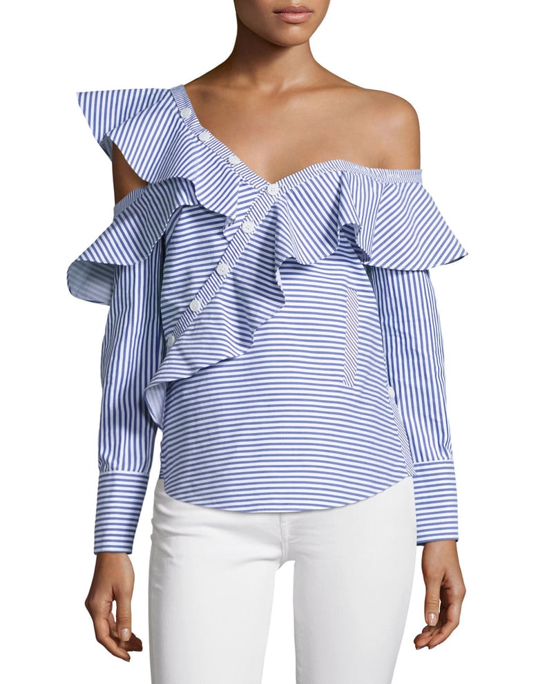 Self-Portrait Striped Frill Asymmetric Shirt