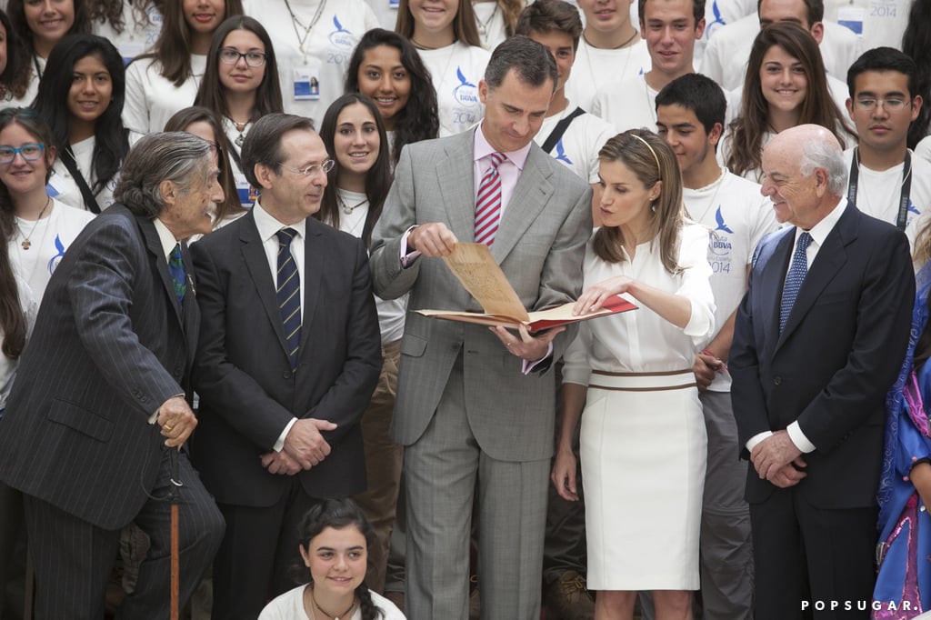 King Felipe VI and Queen Letizia of Spain read during a reception in Madrid, Spain.