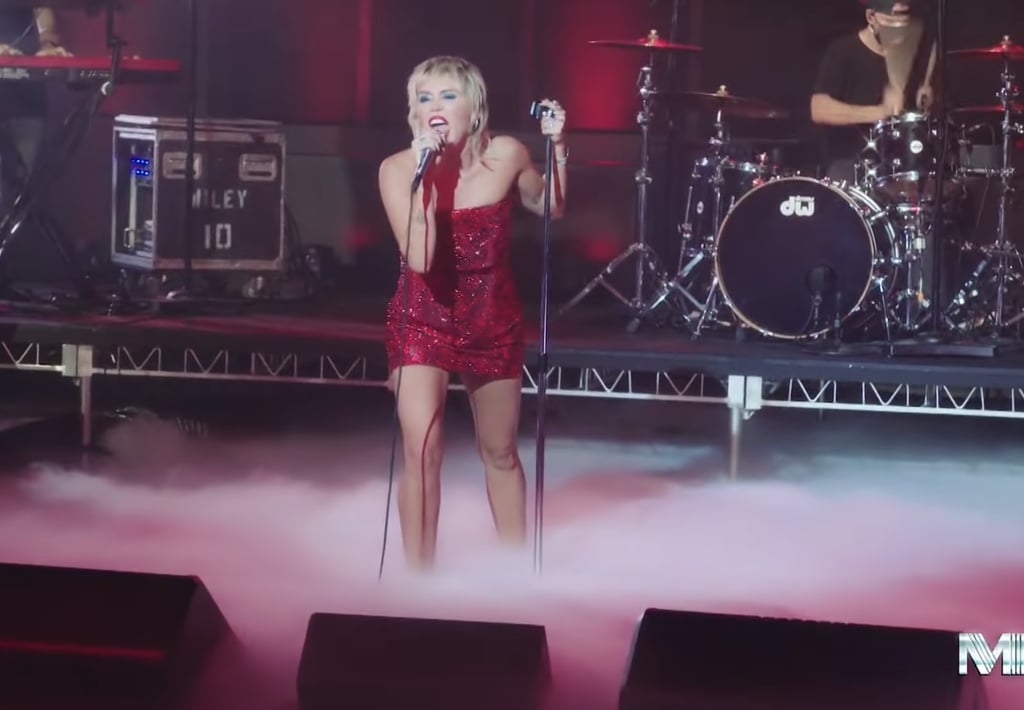 Miley Cyrus Wearing Red Dress to Perform "Man Eater"