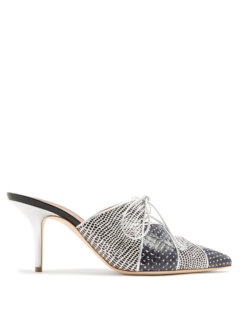 Malone Souliers Lulu Polka-Dot Print Leather and Snakeskin Mules