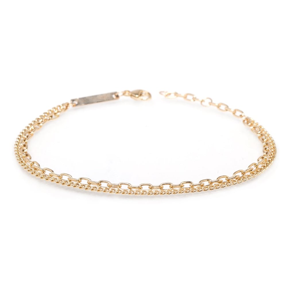 14K Double Chain Extra Small Curb & Oval Link Bracelet