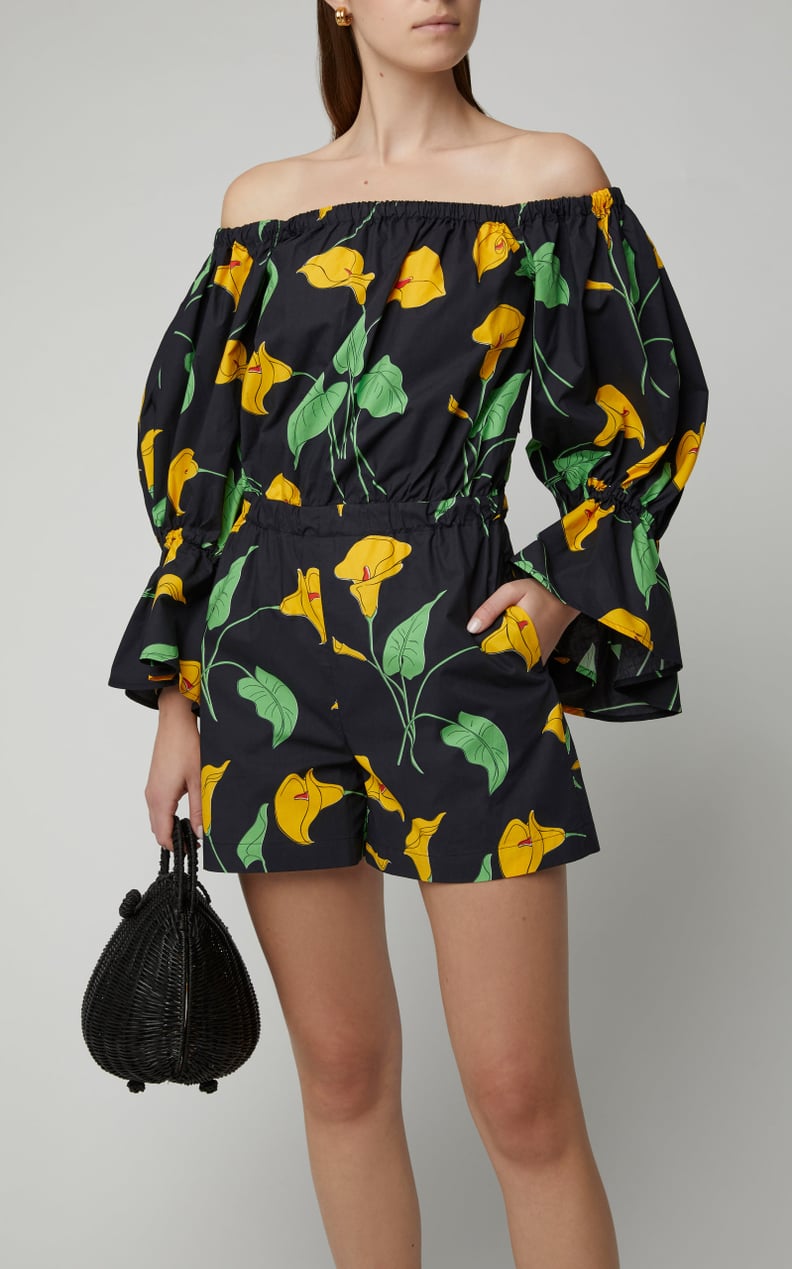 La Double J Off-the-Shoulder Floral-Print Cotton-Poplin Playsuit