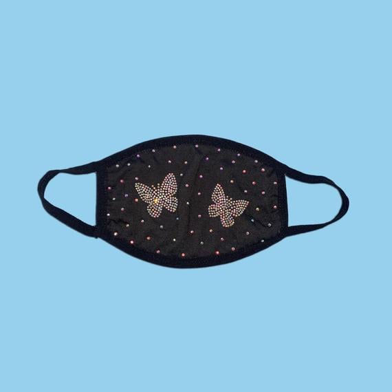 Deep End Dazzle Designer Butterfly Cotton Crystal Rhinestone Face Mask