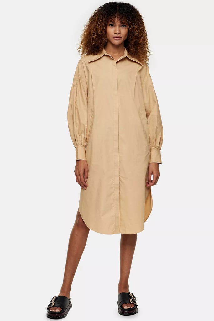 Topshop Camel Oversized Midi Shirt Dress