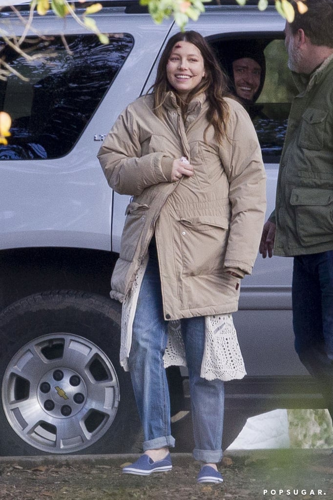 Justin Timberlake Visits Pregnant Jessica Biel on Movie Set