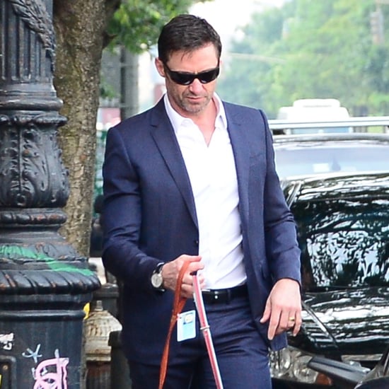 Hugh Jackman Walking His Dogs in a Suit in NYC