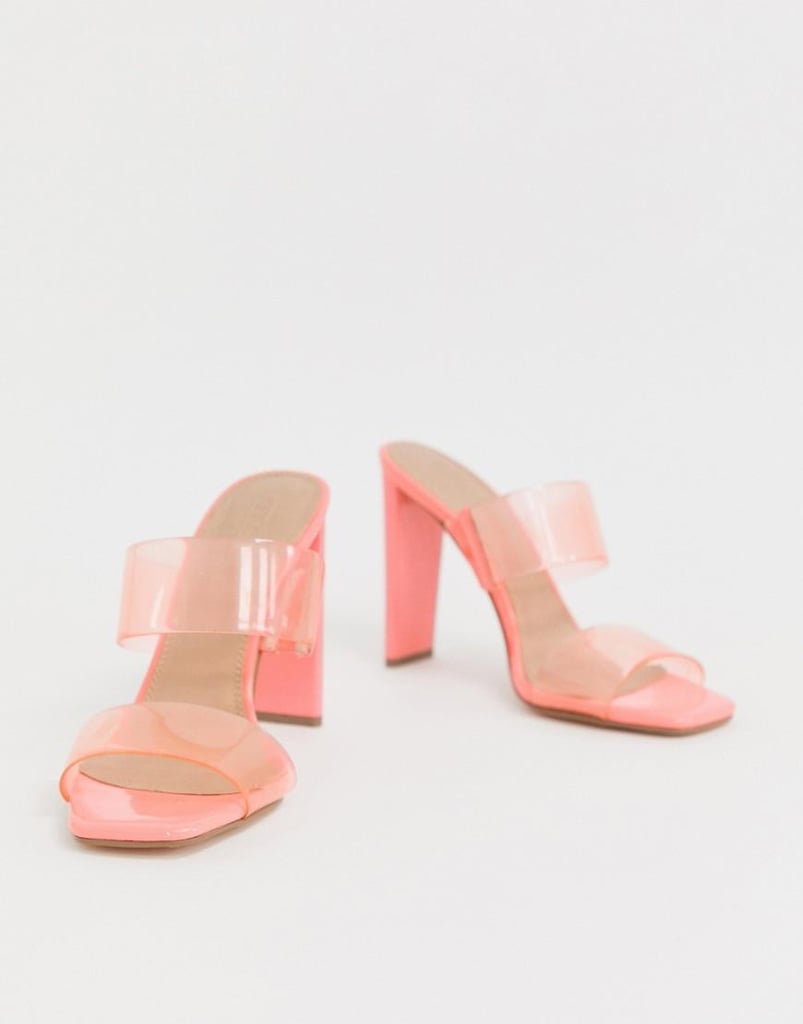 ASOS DESIGN Hayward Clear Heeled Mule in Pink