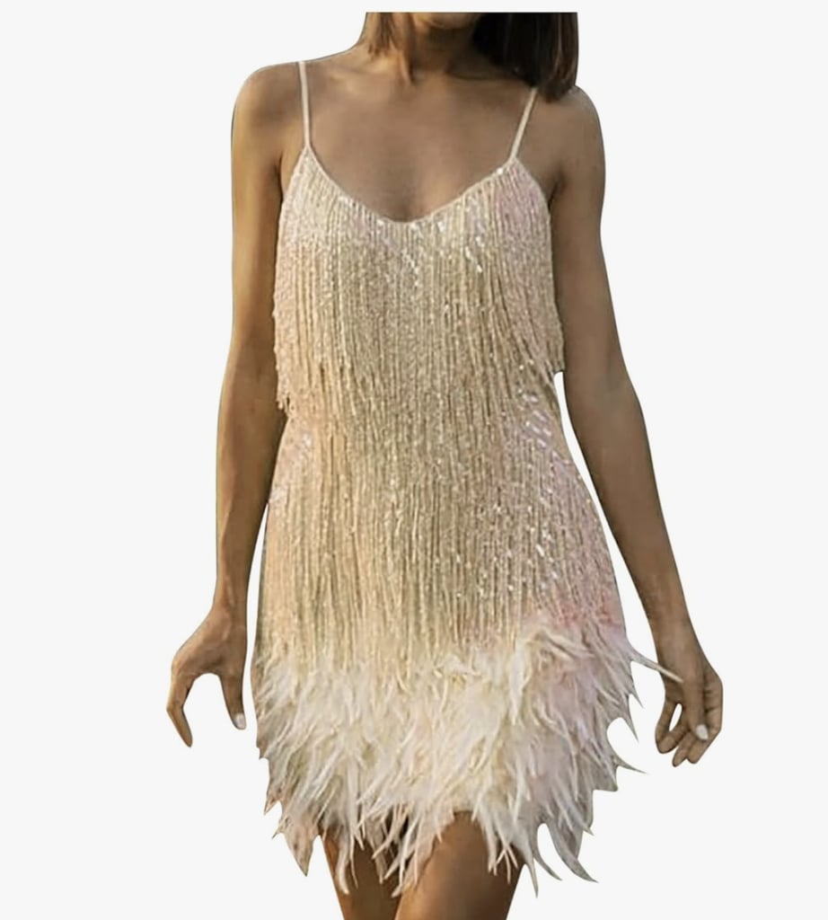 Sequin Fringe Dress with Feather Hem