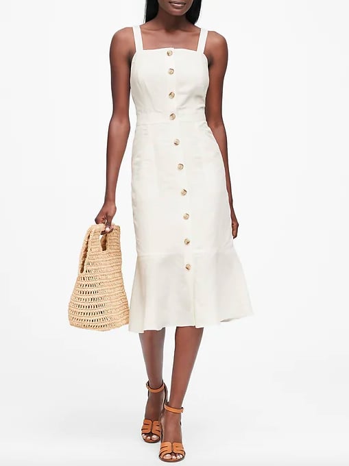 Linen blend best sale button front dress
