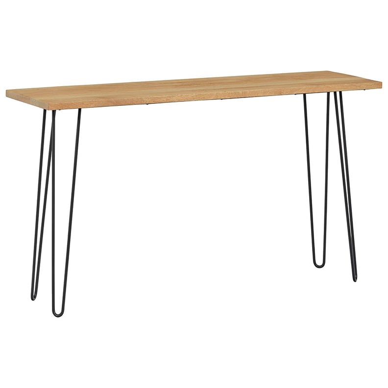 Rivet Industrial Plank-Topped Console Table With Metal Hairpin Legs