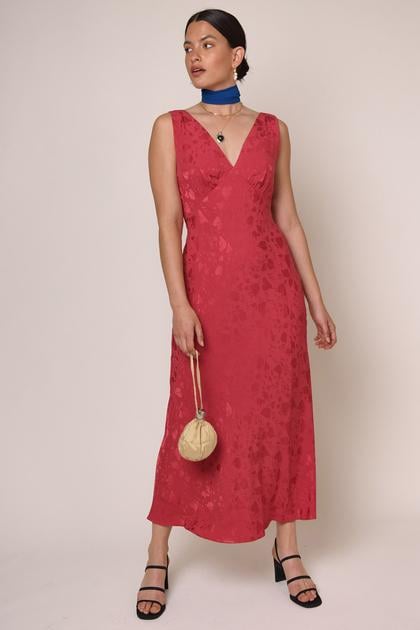 Rixo Sandrine Dress in Leaf Heart Red