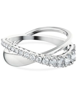 Swarovski Silver-Tone Crystal Twist Double-Row Ring