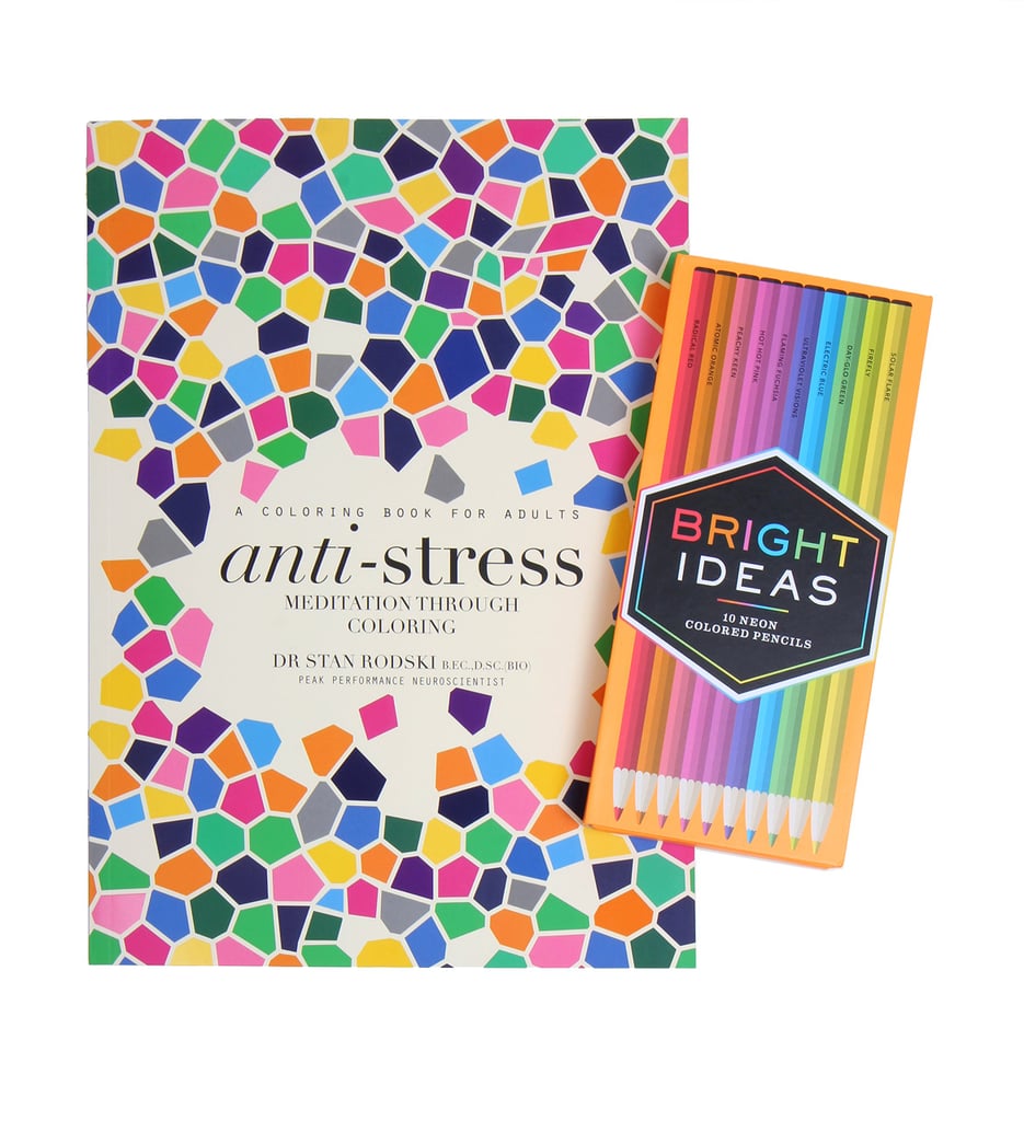 Anti-Stress Coloring Book and Neon Pencils
