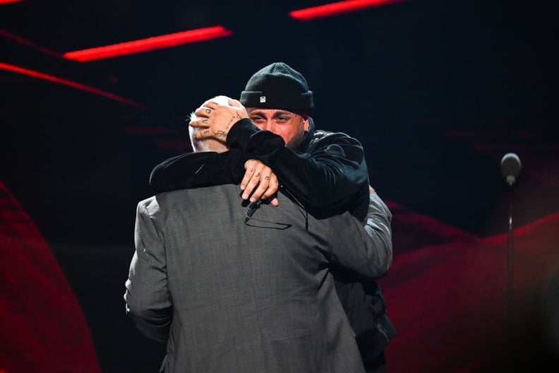 CORAL GABLES, FLORIDA - SEPTEMBER 29: Don José Rivera presents Nicky Jam with the Hall of Fame award onstage during the 2022 Billboard Latin Music Awards at Watsco Center on September 29, 2022 in Coral Gables, Florida. (Photo by Jason Koerner/Getty Images