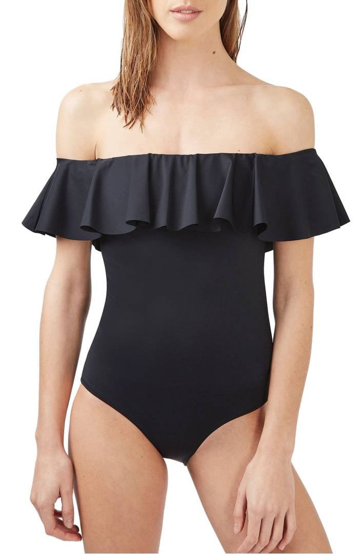 off the shoulder ruffle swim top
