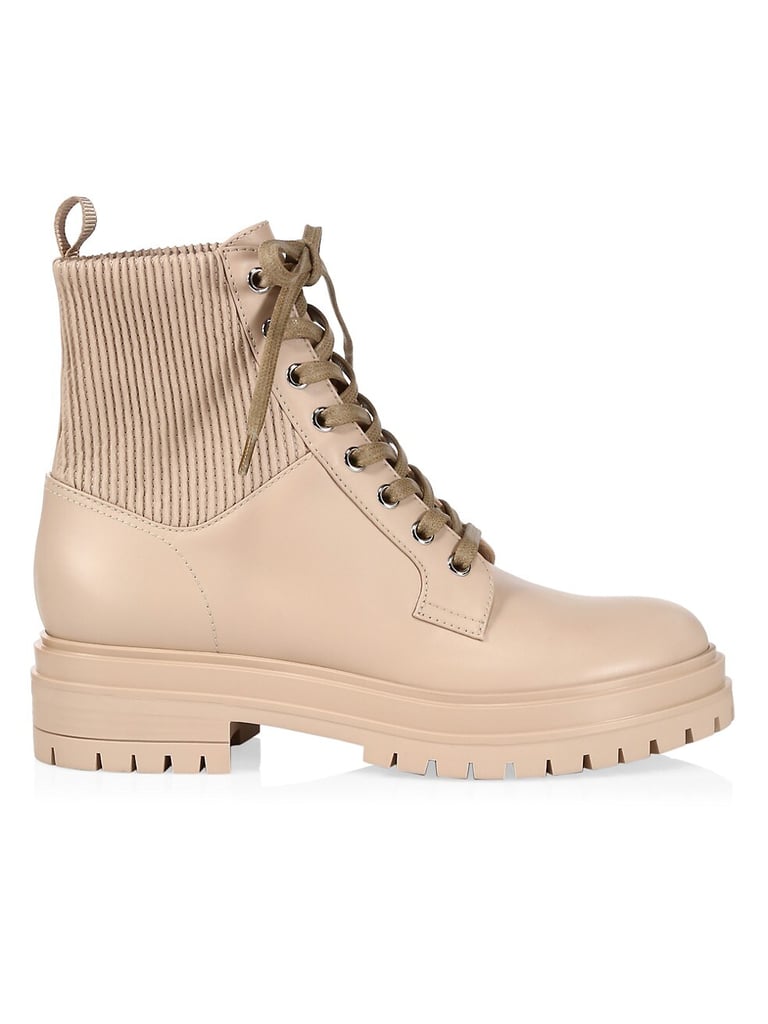 Gianvito Rossi Martis Rib-Knit Leather Combat Boots