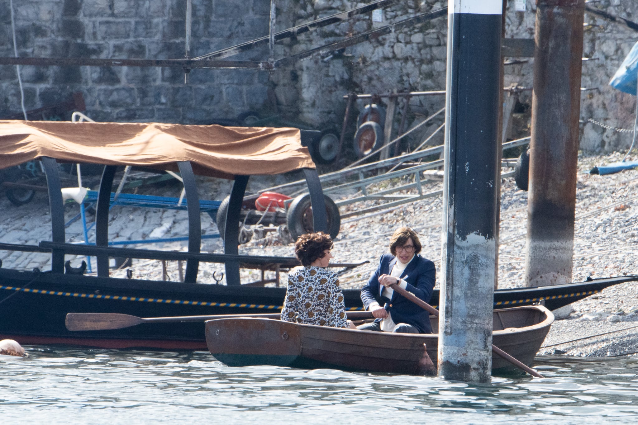 Lady Gaga, Adam Driver Spotted in a Rowboat on 'Gucci' Film Set