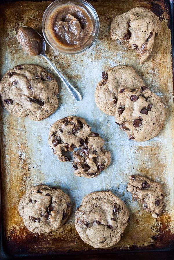 Caramel Stuffed Vegan Chocolate Chip Cookies