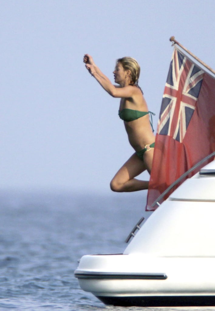 Kate Moss leaped from a yacht while vacationing in St. Tropez with Lily Allen in 2009.