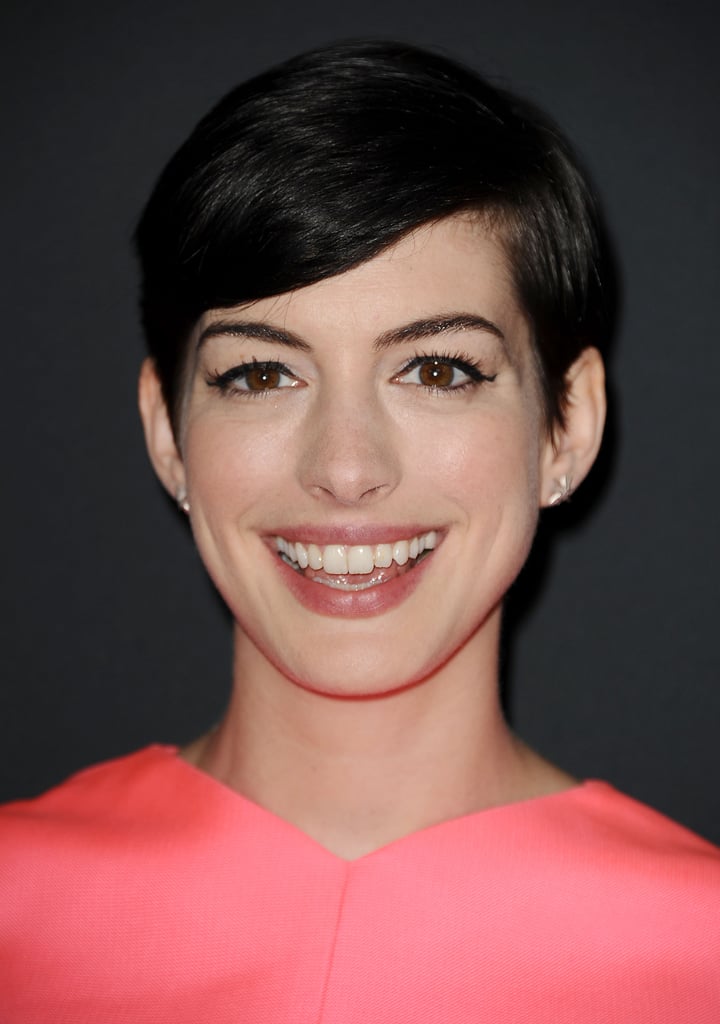 In the past year, Anne Hathaway cut off her hair and even colored it blond, but her  current dark chocolate hue is the shade we love the most.