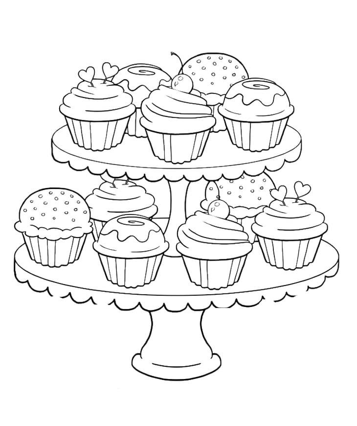 Get the coloring page Cupcakes Free Printable Adult