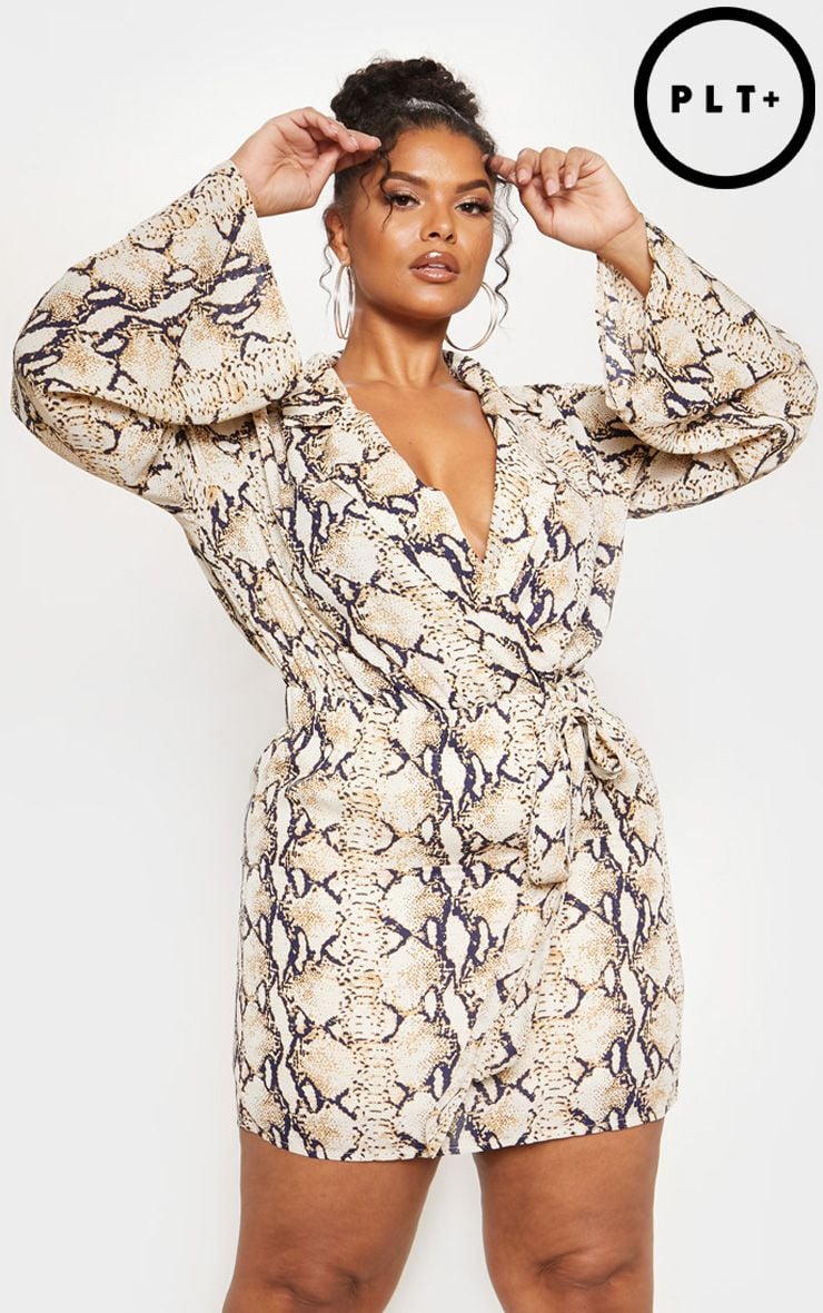 Snake print plunge dress online