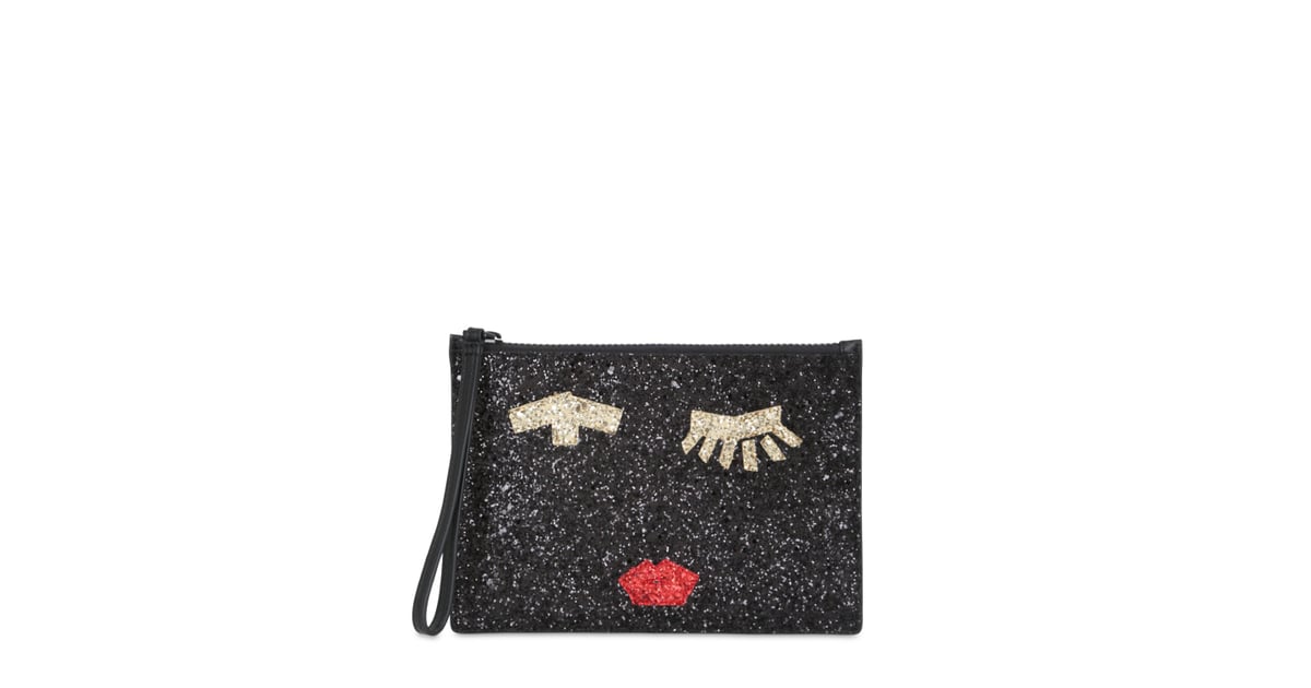Lulu Guinness Grace Face Glittered Pouch ($137) | Best Accessory Gifts ...
