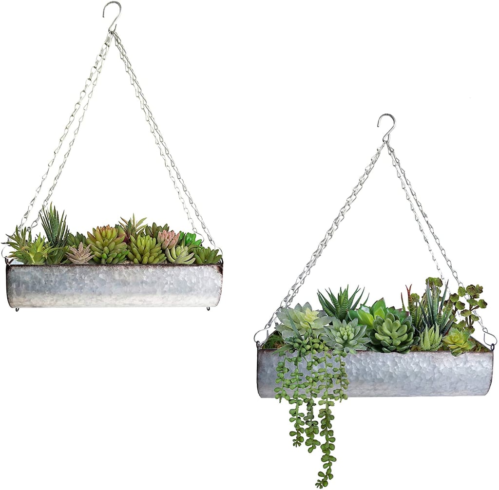 ShabbyDecor Galvanized Metal Hanging Trough Flower Planter, Set of 2