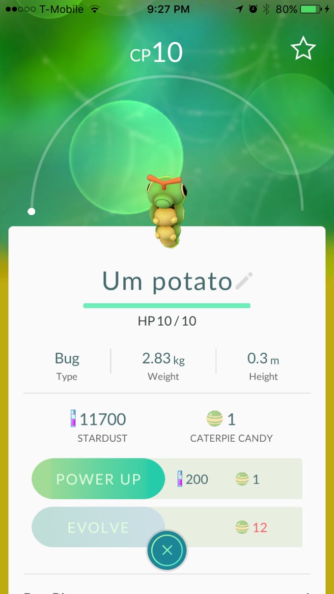 Caterpie aka "Um potato"