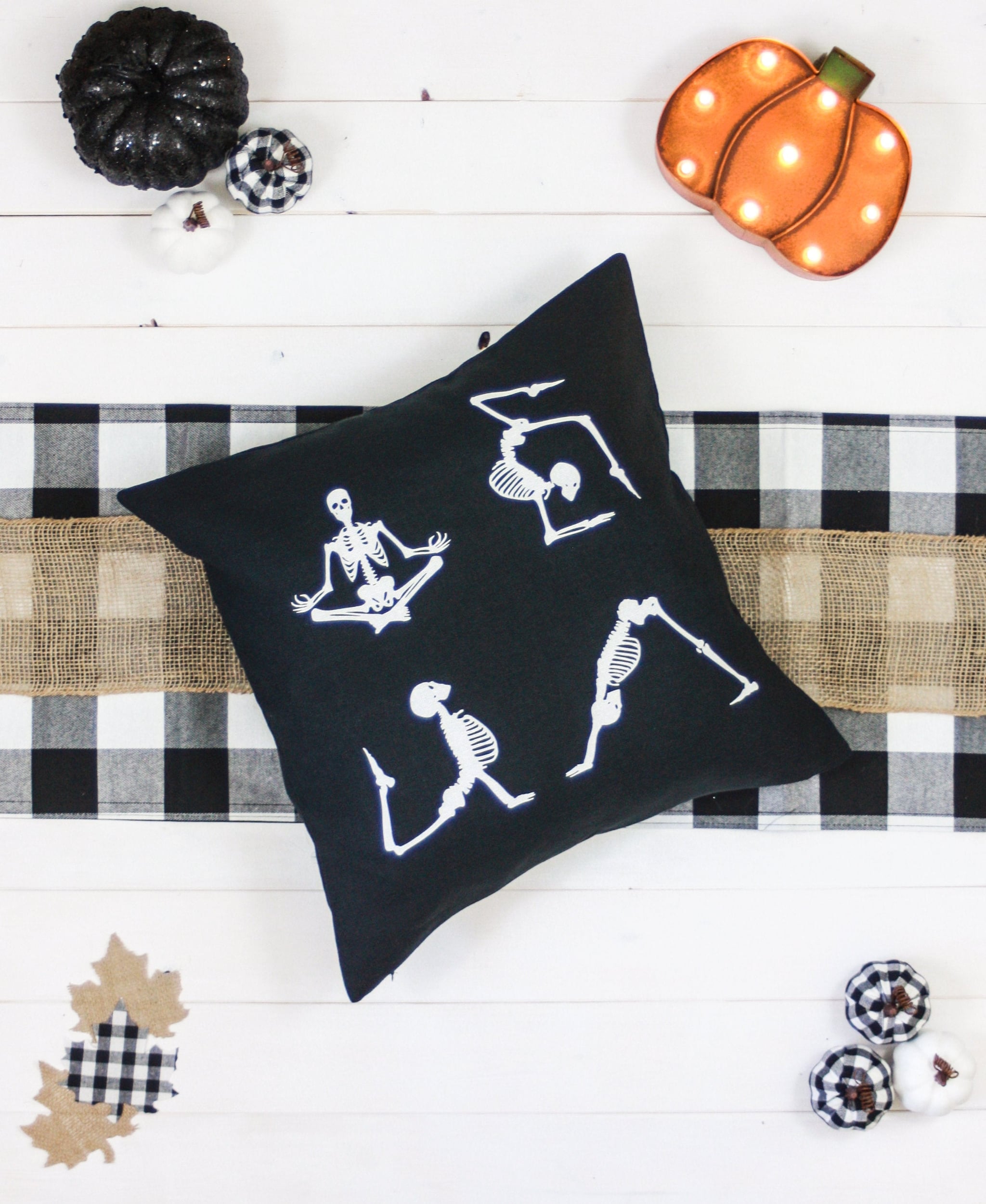 yoga skeleton pillow