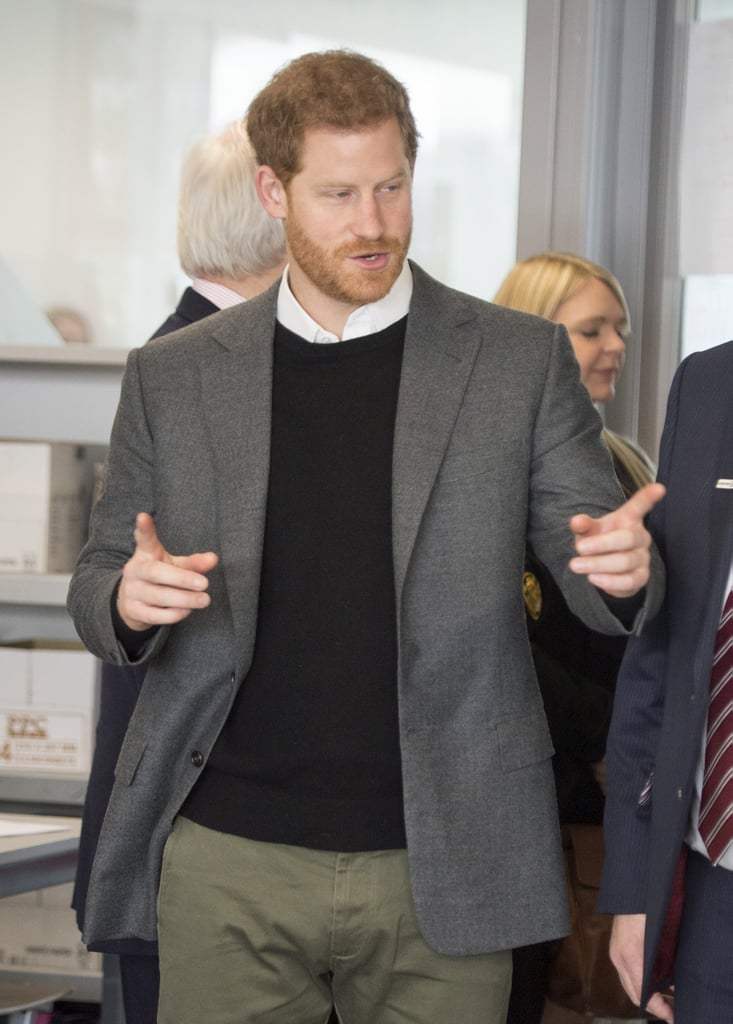 The prince wore a black sweater when he visited the Silverstone University technical College in March 2018.