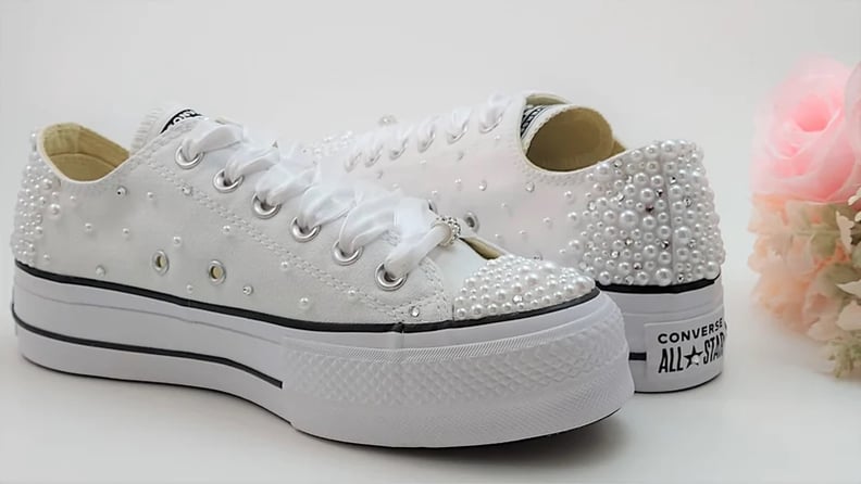 Beaded Sneakers: Platform Pearls Crystal Wedding Converse