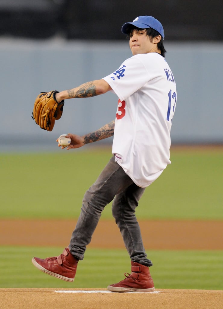 In September 2009, Pete Wentz gave the first pitch a shot at the LA Dodgers game.