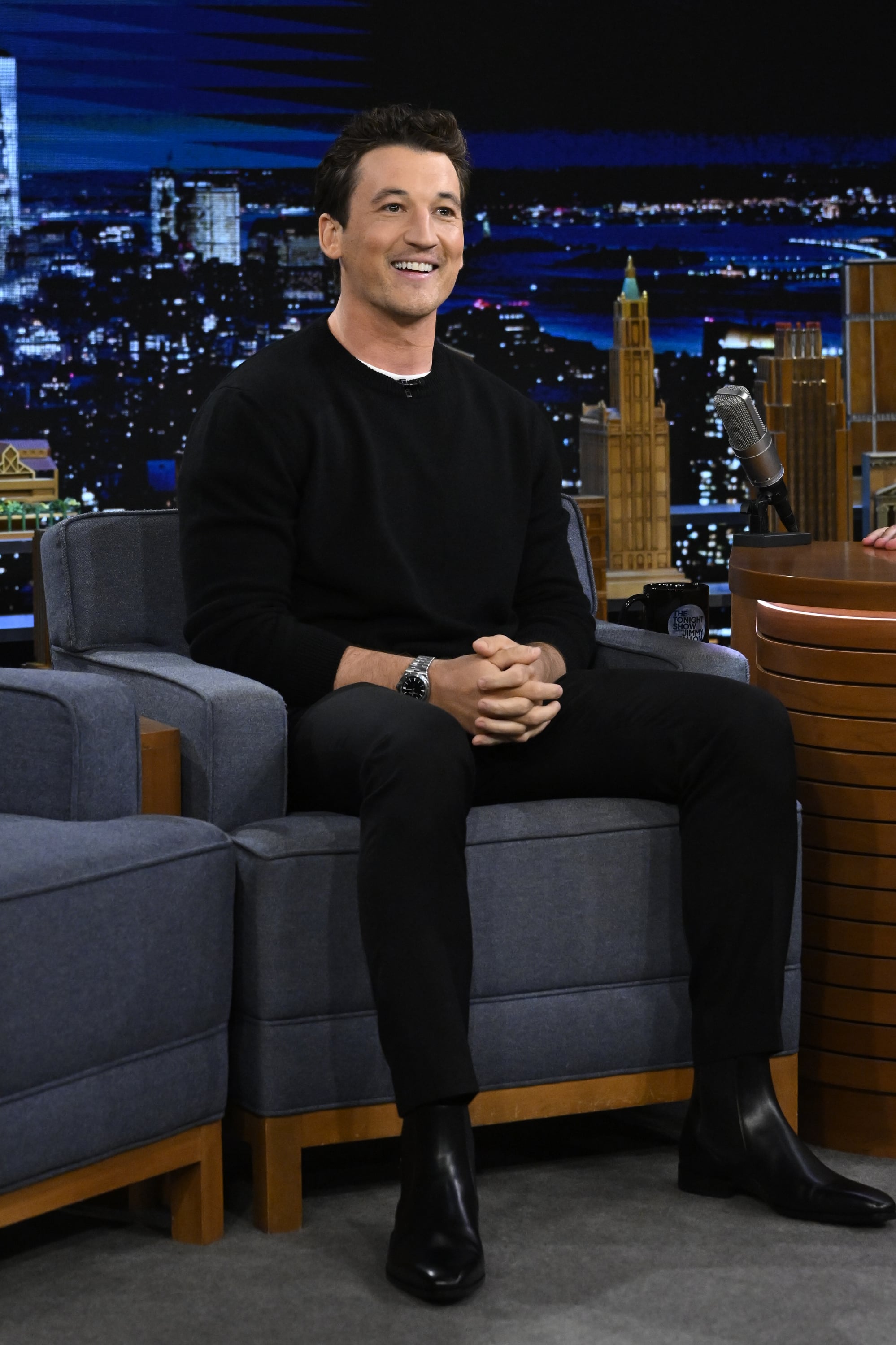 THE TONIGHT SHOW STARRING JIMMY FALLON -- Episode 1719 -- Pictured: Actor Miles Teller during an interview on Wednesday, September 28, 2022 -- (Photo by: Todd Owyoung/NBC via Getty Images)