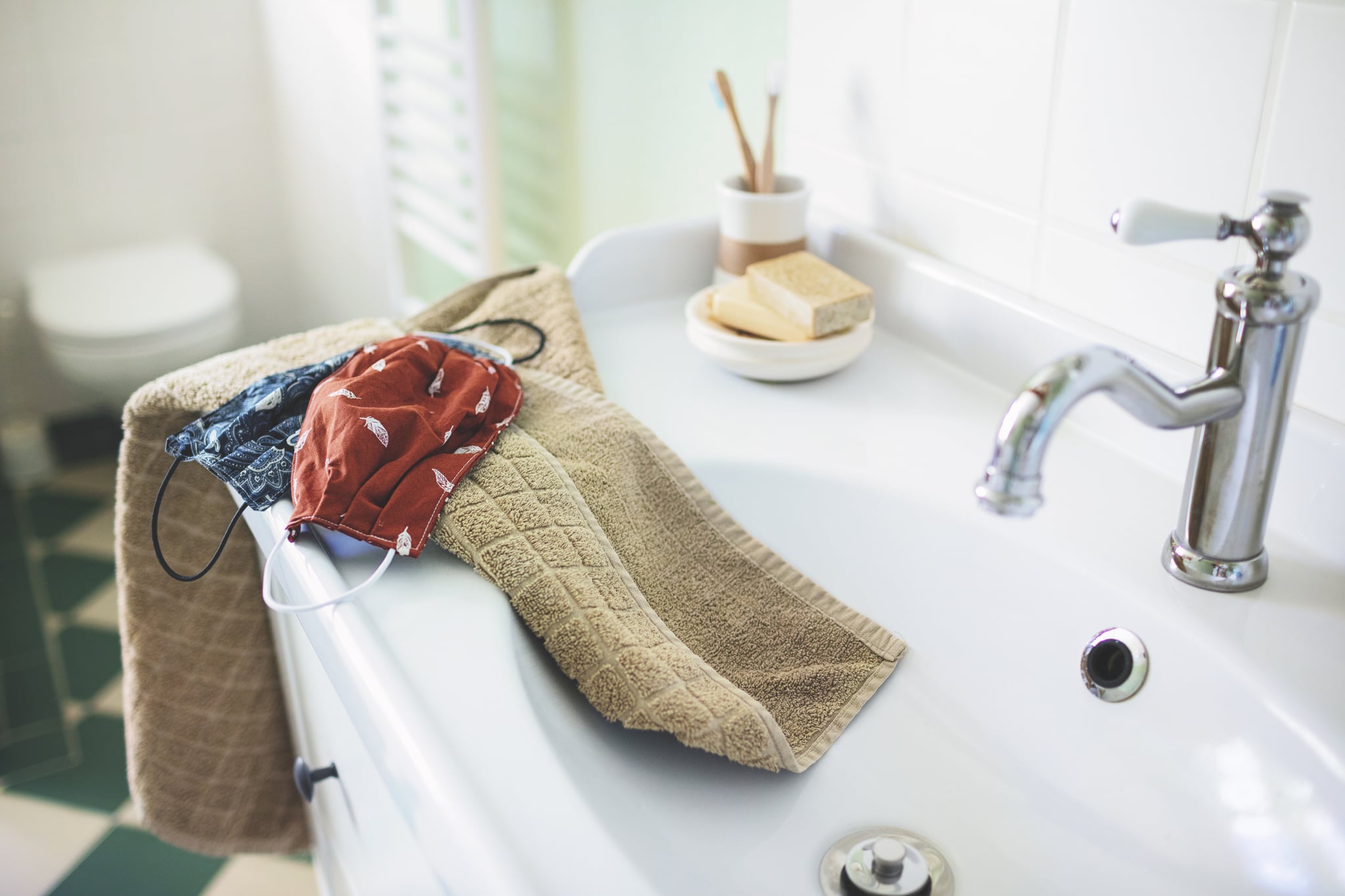 Self-sewn face mask freshly washed to protect against viruses and bacteria