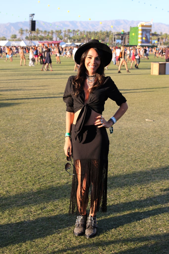 A Zara fringe skirt was the jumping-off point for an-all black look that we'd like to call Coachella chic.