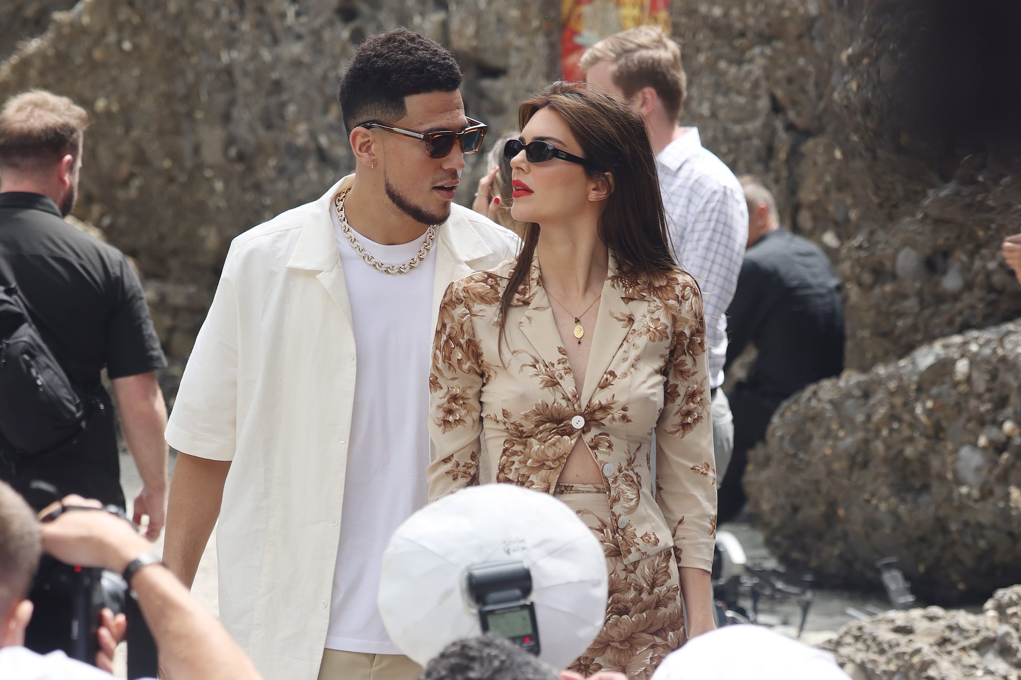 PORTOFINO, ITALY - MAY 21: Kendall Jenner and Devin Booker arriving for lunch at the Abbey of San Fruttuoso on May 21, 2022 in Portofino, Italy. (Photo by NINO/GC Images)